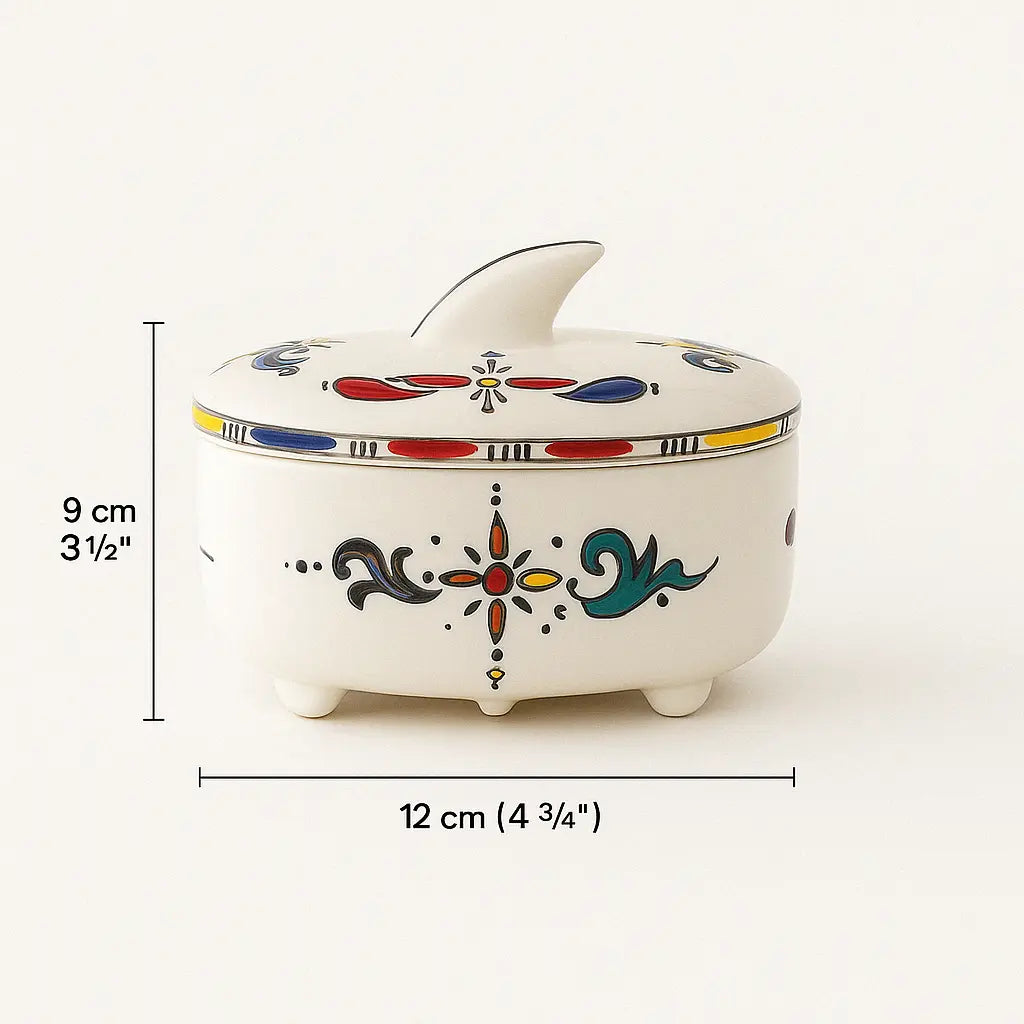 Hand-Painted Decorative Ceramic Storage Box with Colorful Design