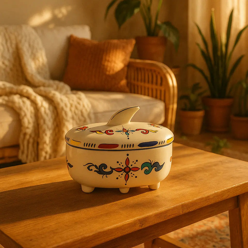 Hand-Painted Decorative Ceramic Storage Box with Colorful Design