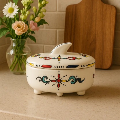 Hand-Painted Decorative Ceramic Storage Box with Colorful Design