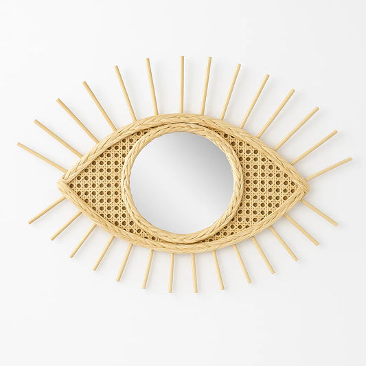 Handwoven Eye-Shaped Rattan Mirror