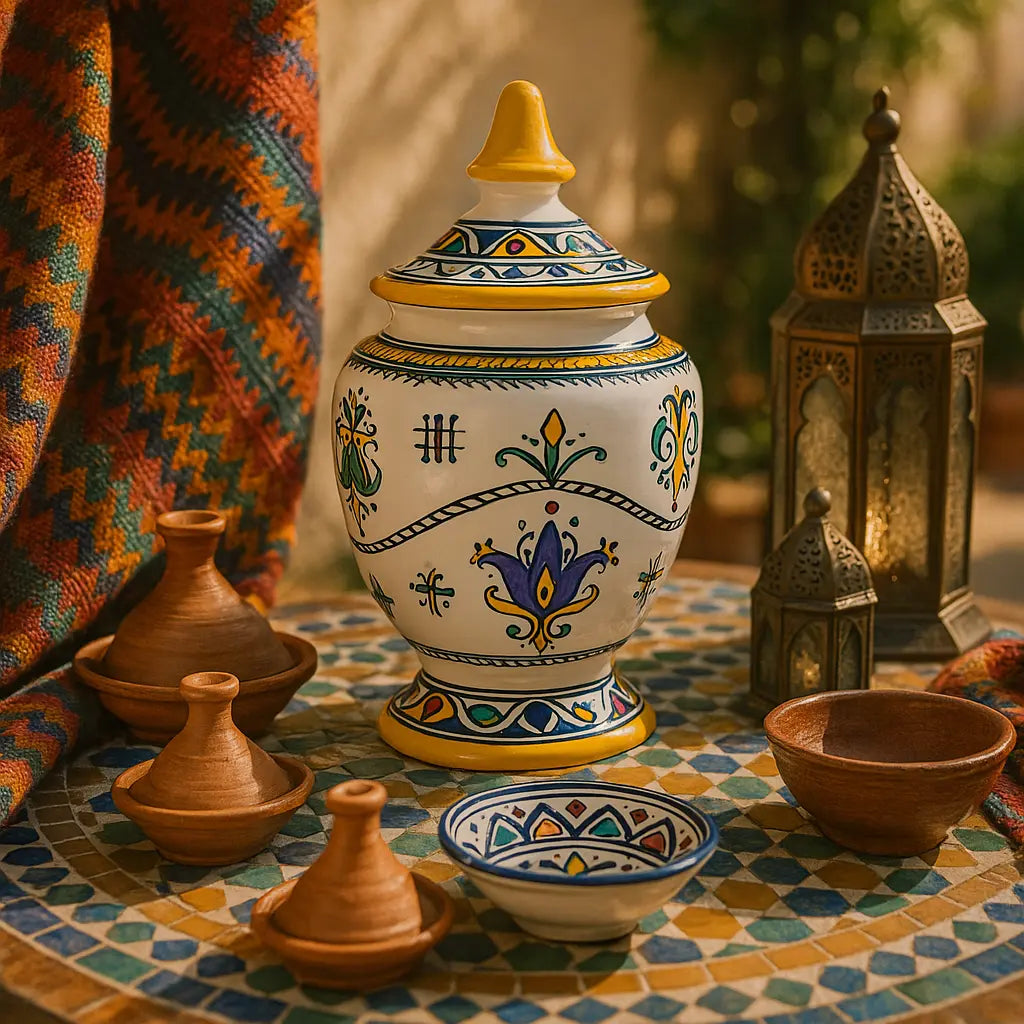 Hand-Painted Moroccan Ceramic Jar with Lid