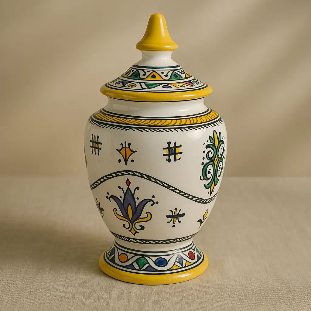 Hand-Painted Moroccan Ceramic Jar with Lid