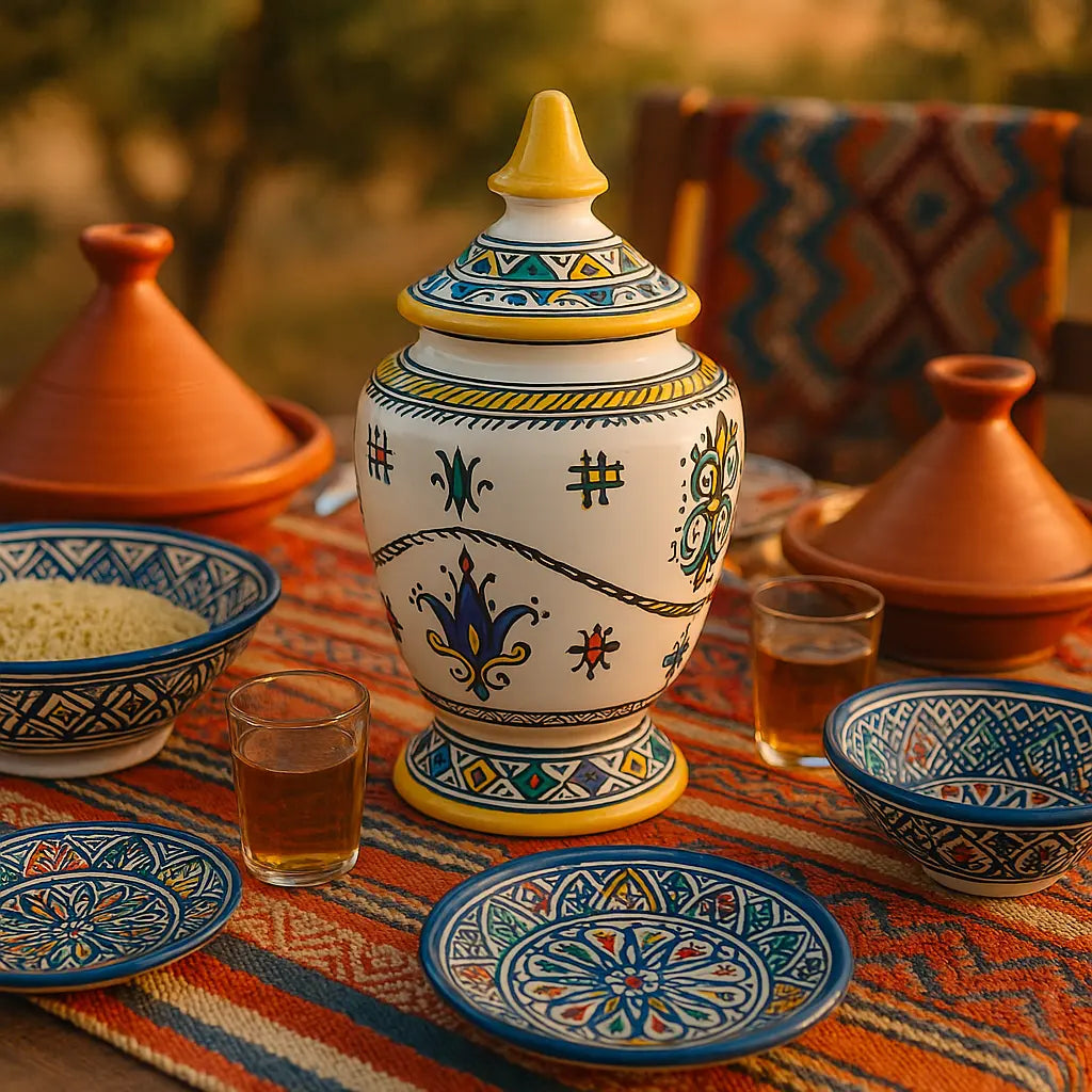 Hand-Painted Moroccan Ceramic Jar with Lid