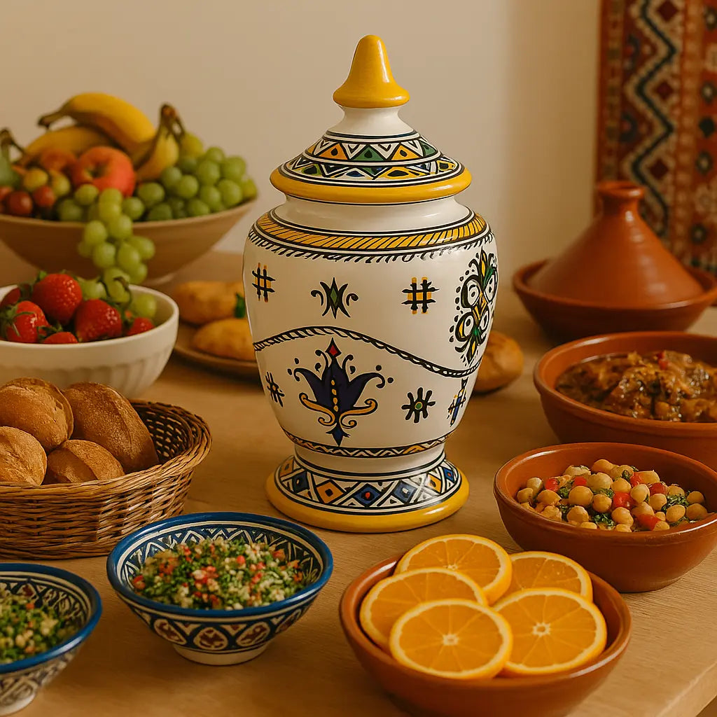 Hand-Painted Moroccan Ceramic Jar with Lid