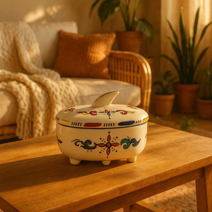 Hand-Painted Decorative Ceramic Storage Box with Colorful Design
